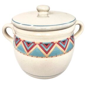 VTG Sango Stoneware Zuni Cookie‎ Jar Canister w/ Lid Southwestern 10/1988 #25247